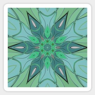 Cartoon Mandala Flower Blue and Green Sticker